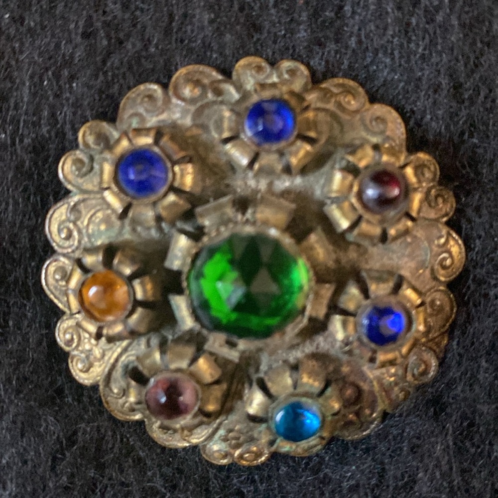 Vintage Gold Brooch with Multicolor Gems